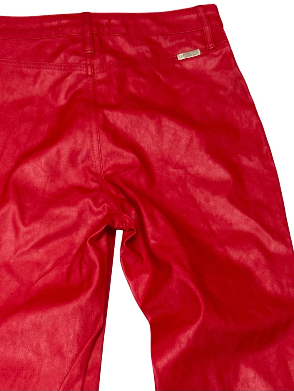 KanCan Red Faux Leather Moto Rockabilly Skinny Pants Ankle Zip Women’s 3/25 - Picture 4 of 6
